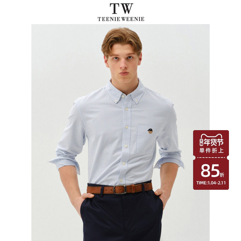 TeenieWeenie小熊情侣条纹衬衫男款美式长袖休闲上衣纯棉
