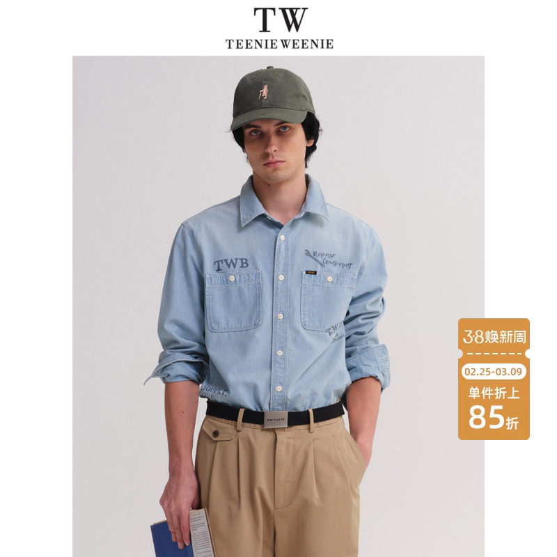 TeenieWeenie小熊男装衬秋季高级新款翻领休闲通勤牛仔外套衬衫