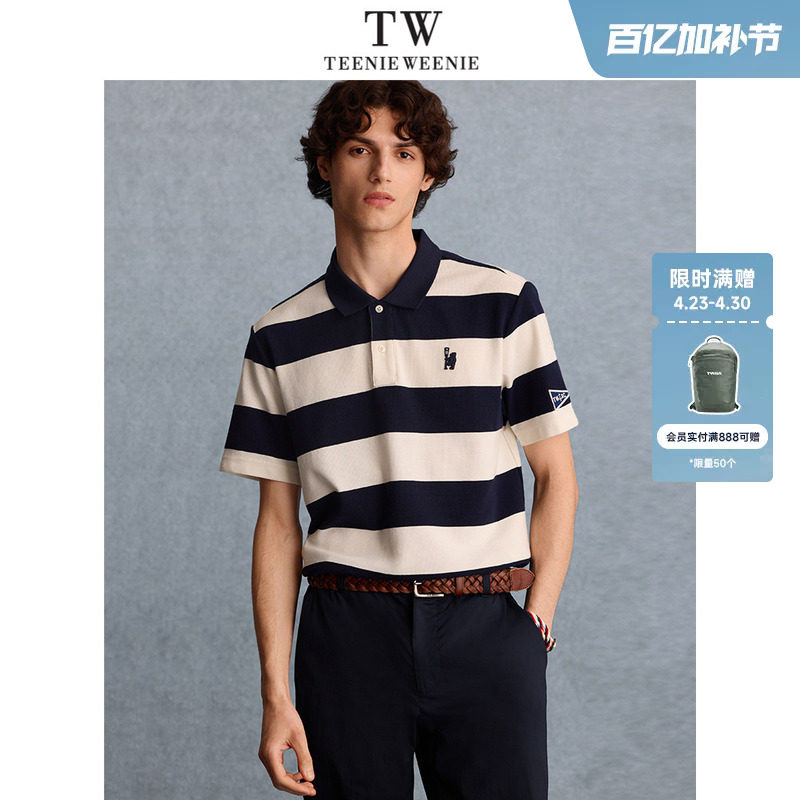 TeenieWeenie小熊男装条纹polo衫男款潮流翻领美式休闲短袖