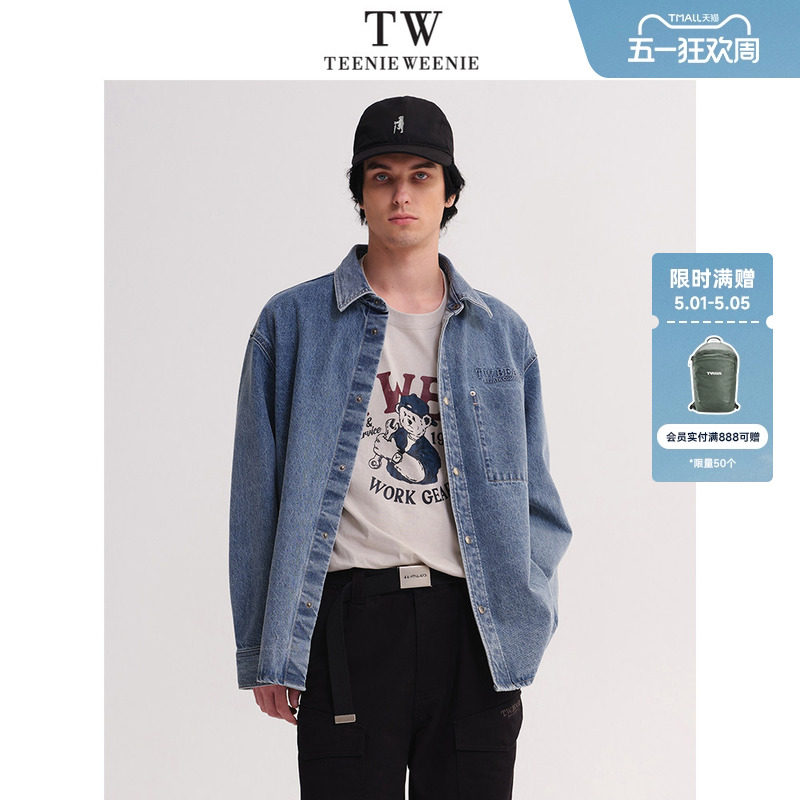 TeenieWeenie小熊男装衬衫2025年春新款简约复古宽松休闲牛仔外套