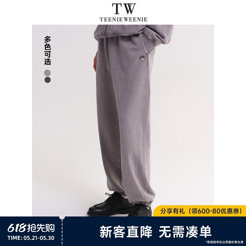 TeenieWeenie小熊男装卫裤2025年春季新款做旧水洗运动束脚休闲裤