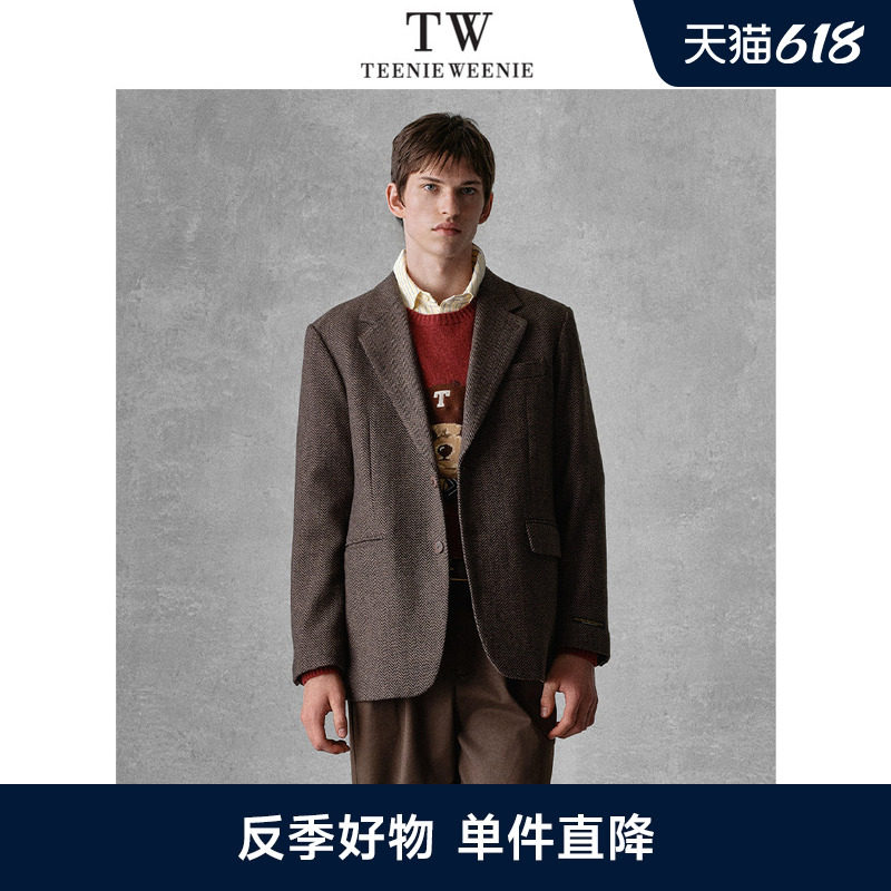 TeenieWeenie小熊男装翻领冬季商务休闲西装翻领毛呢外套薄垫肩