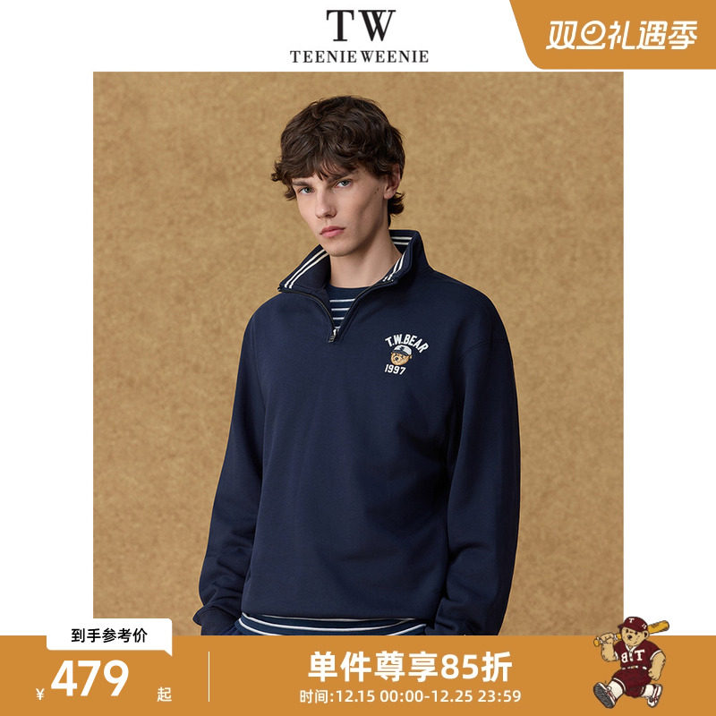Teenie Weenie小熊男装宽松通勤休闲半拉链长袖上衣新款