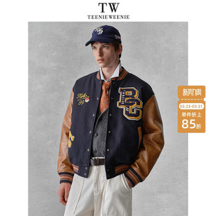 TeenieWeenie小熊男装 宽松拼接休闲毛呢外套学院休闲棒球服 美式