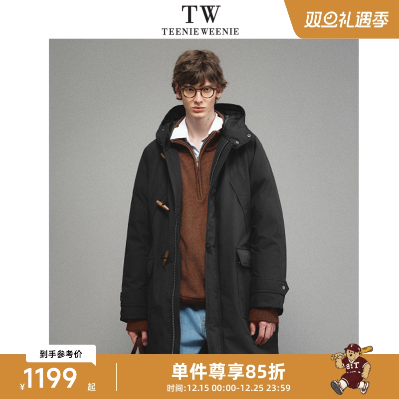 Teenie Weenie小熊男装轻盈三防90鸭绒防风连帽牛角扣长款羽绒服