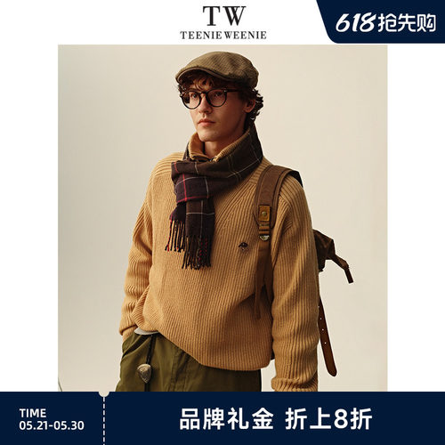 TeenieWeenie小熊男装半拉链立领熊刺绣慵懒风复古通勤毛衣