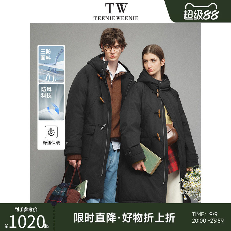 TeenieWeenie小熊男装外套三防鸭绒防风牛角扣长款羽绒服男款