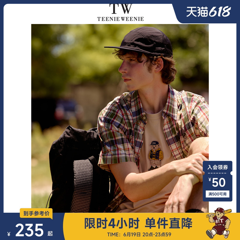 TeenieWeenie小熊男装衬衫新款格子清凉小众复古翻领短袖