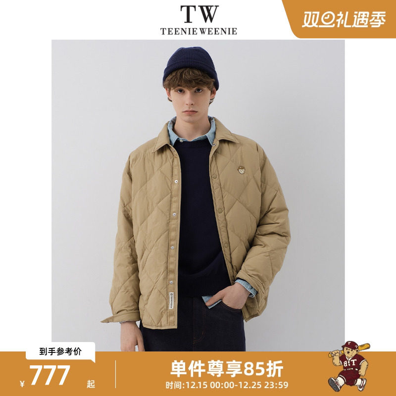 Teenie Weenie小熊男装休闲菱格翻领宽松防水保暖外套羽绒服男款