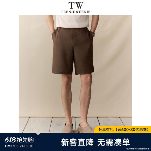 小熊男装短裤纯色亚麻梭织