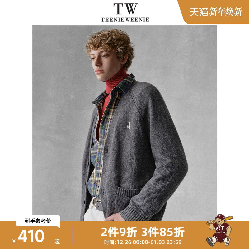 Teenie Weenie小熊男装休闲日常微阔插肩袖V领羊毛混纺