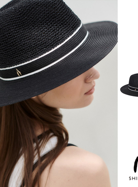 5折 SHINJEO 安格集合店 22夏季黑色编织遮阳气质礼帽大檐防晒帽