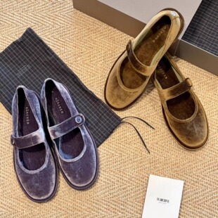 MARCHEN 安格集合店 秋冬百搭复古真皮绒面单鞋钢琴课玛丽珍鞋女