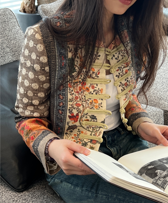 官方授权 INTO THE EAST  24SS柞蚕丝定位印花箱形短外套