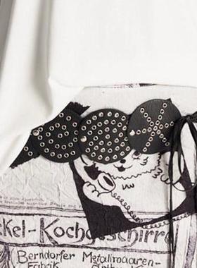 AUBRUINO 安格集合店 24AW百搭圆形皮革黑色伸缩金属铆钉腰袋皮带