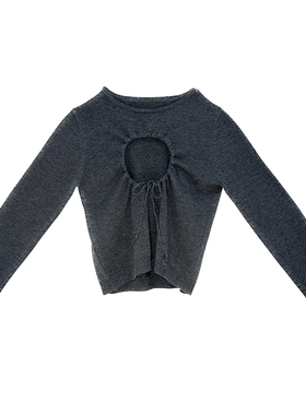 3折 TOMMY ZHONG 安格集合店 23AW秋冬灰色圆领镂空系带针织上衣