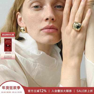 KHEMIA蛋圆银镀金指环立方耳钉