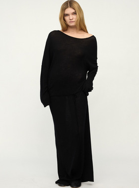 RUOHAN 安格集合店 25AW秋冬新款COBIA黑色弹力羊毛不规则连衣裙