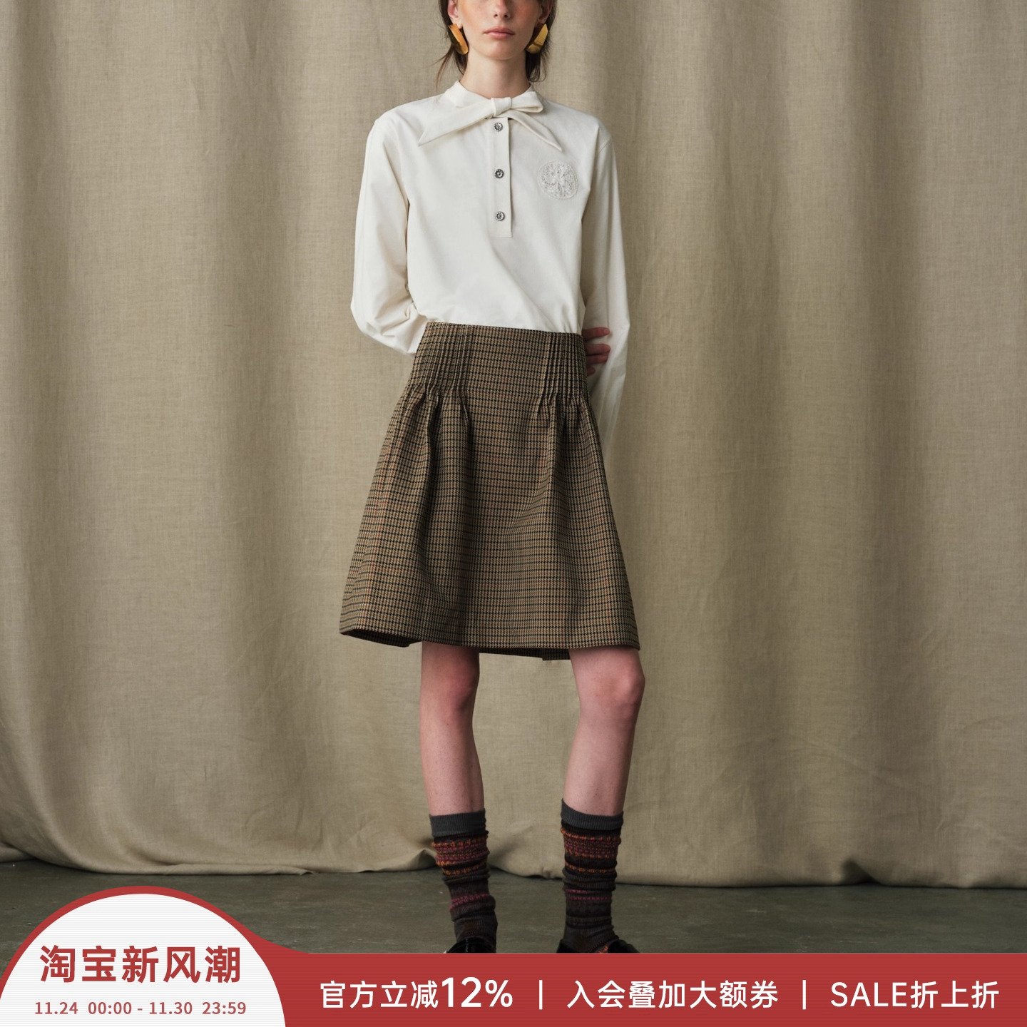 MARCHEN古典学院风收束叠搭衬衫