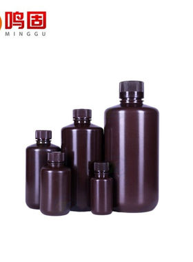 鸣固ZS1700棕色HDPE塑料小口圆瓶带内盖窄口试剂分装瓶1000ML
