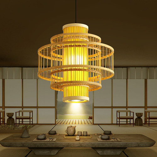 新中式餐厅禅意茶室竹编吊灯