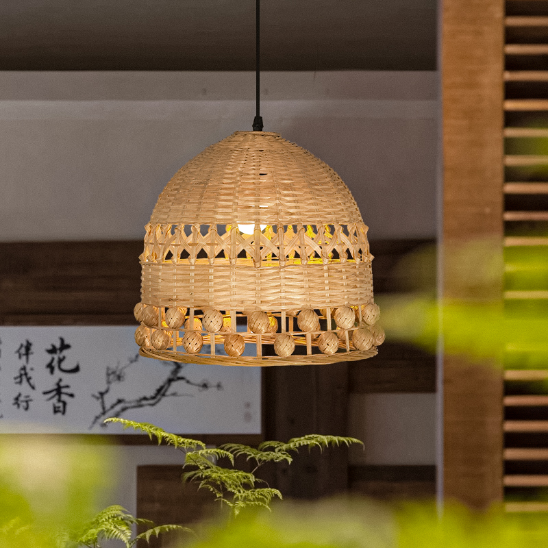 禅意竹编吊灯餐厅茶室火锅店仿复古编织灯罩创意艺术民宿竹艺灯笼