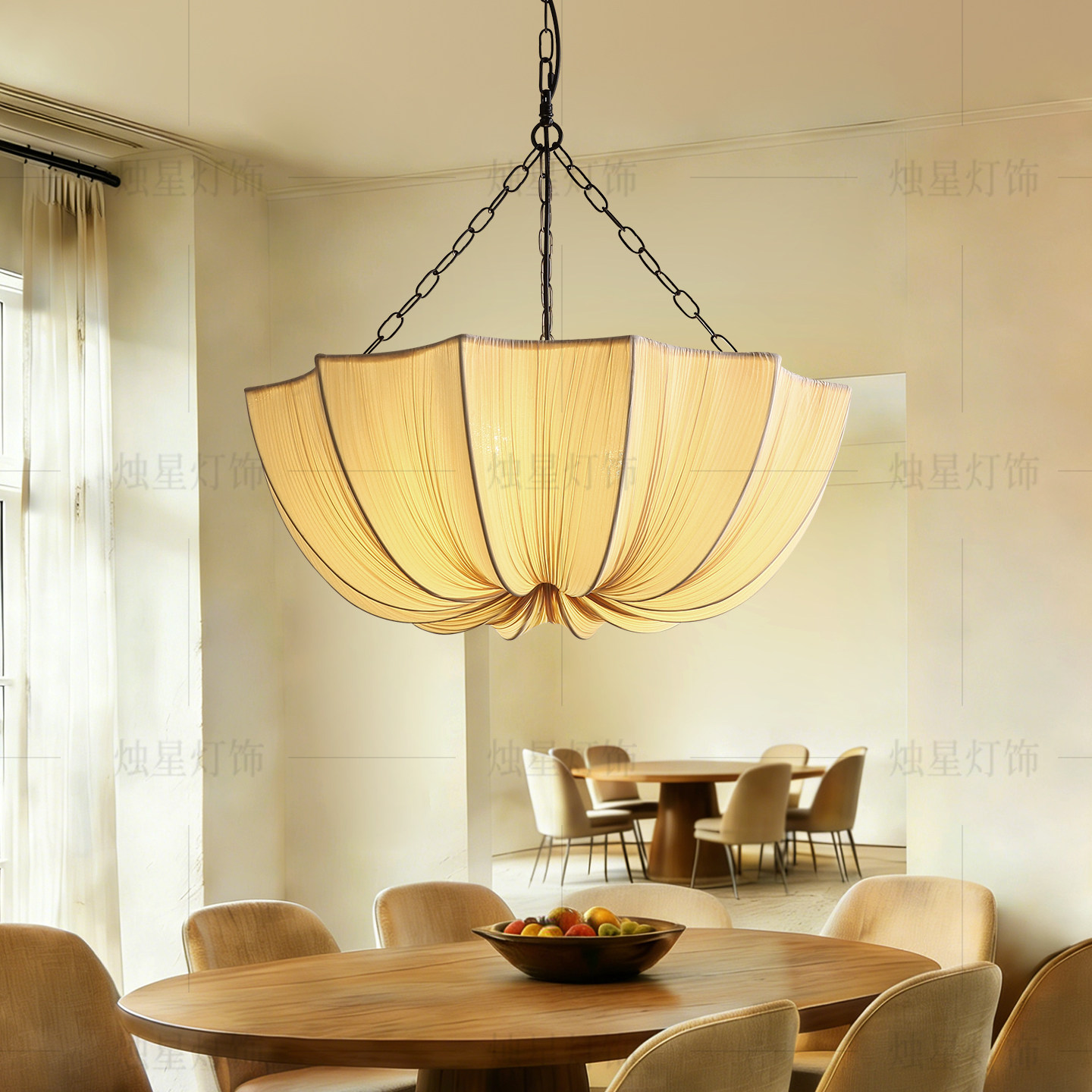 法式中古布艺吊灯高级感侘寂风餐厅酒店灯罩吊灯设计师民宿艺术灯,家装灯饰光源,商用吊灯,淘宝优惠券,粉丝福利购,淘宝优惠卷