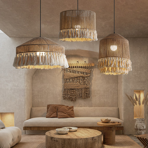 波西米亚复古编织流苏吊灯个性创意客厅卧室民宿餐厅灯侘寂风吊灯