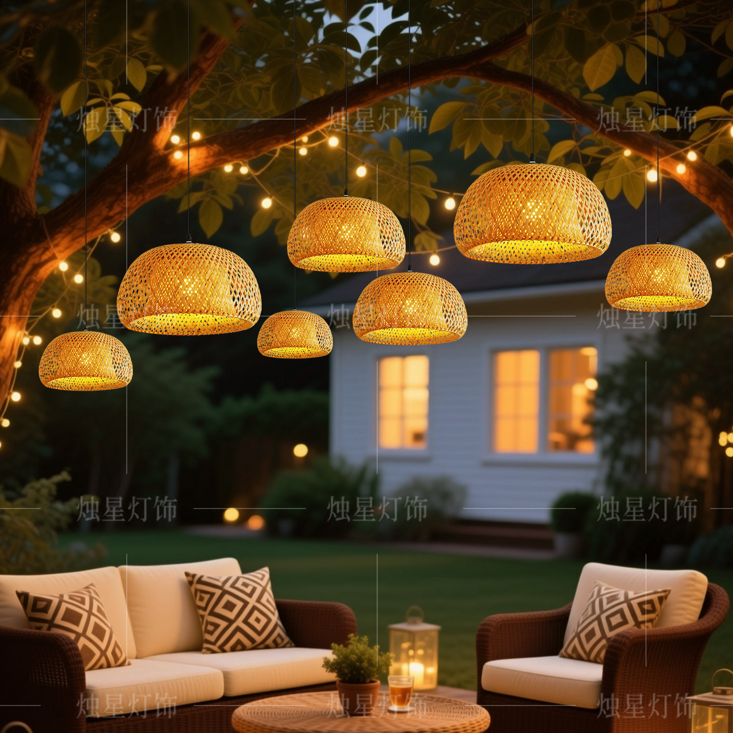 户外防水竹编灯罩露营咖啡店民宿小院室外餐厅防水挂树景观吊灯,家装灯饰光源,商用吊灯,淘宝优惠券,粉丝福利购,淘宝优惠卷