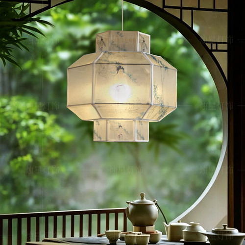 新中式复古吊灯餐厅饭店包间禅意茶室中国风客厅书房布艺美学吊灯
