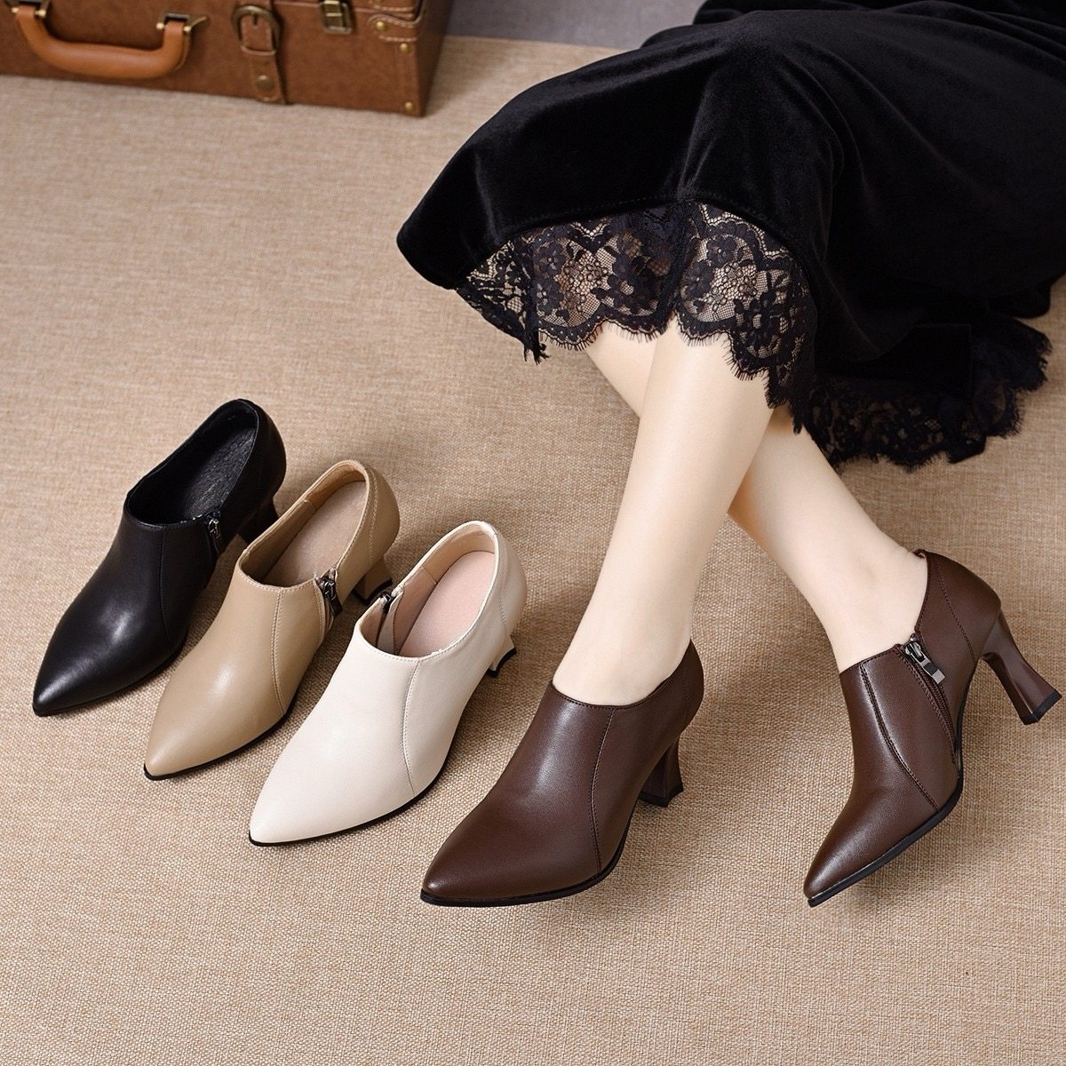 2026年新款深口单鞋女粗跟中跟春款软皮软底舒适高跟鞋百搭工作鞋,女鞋,深口单鞋,淘宝优惠券,粉丝福利购,淘宝优惠卷