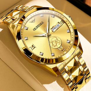 瑞士进口机芯男手表机械表全自动龙表真钻真金色男表品牌名表十大