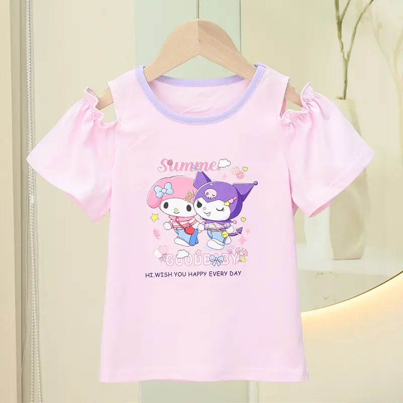 儿童美乐蒂短袖童装夏季新款melody露肩纯棉t恤上衣洋气外穿女孩