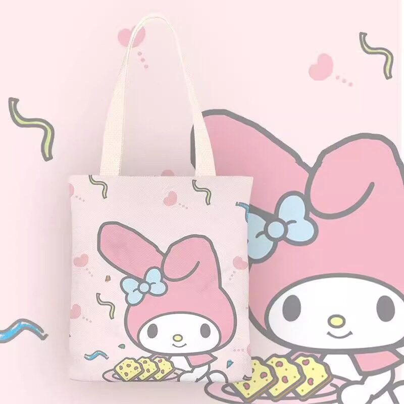 学生美乐蒂帆布包可爱拎书袋卡通美乐迪手提袋初中补习袋单肩包女