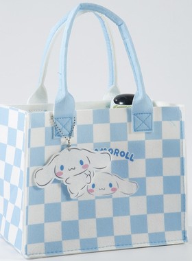 玉桂狗蓝色手提包伴手礼礼品袋卡通大耳狗毛毡包手拎袋大容量女孩