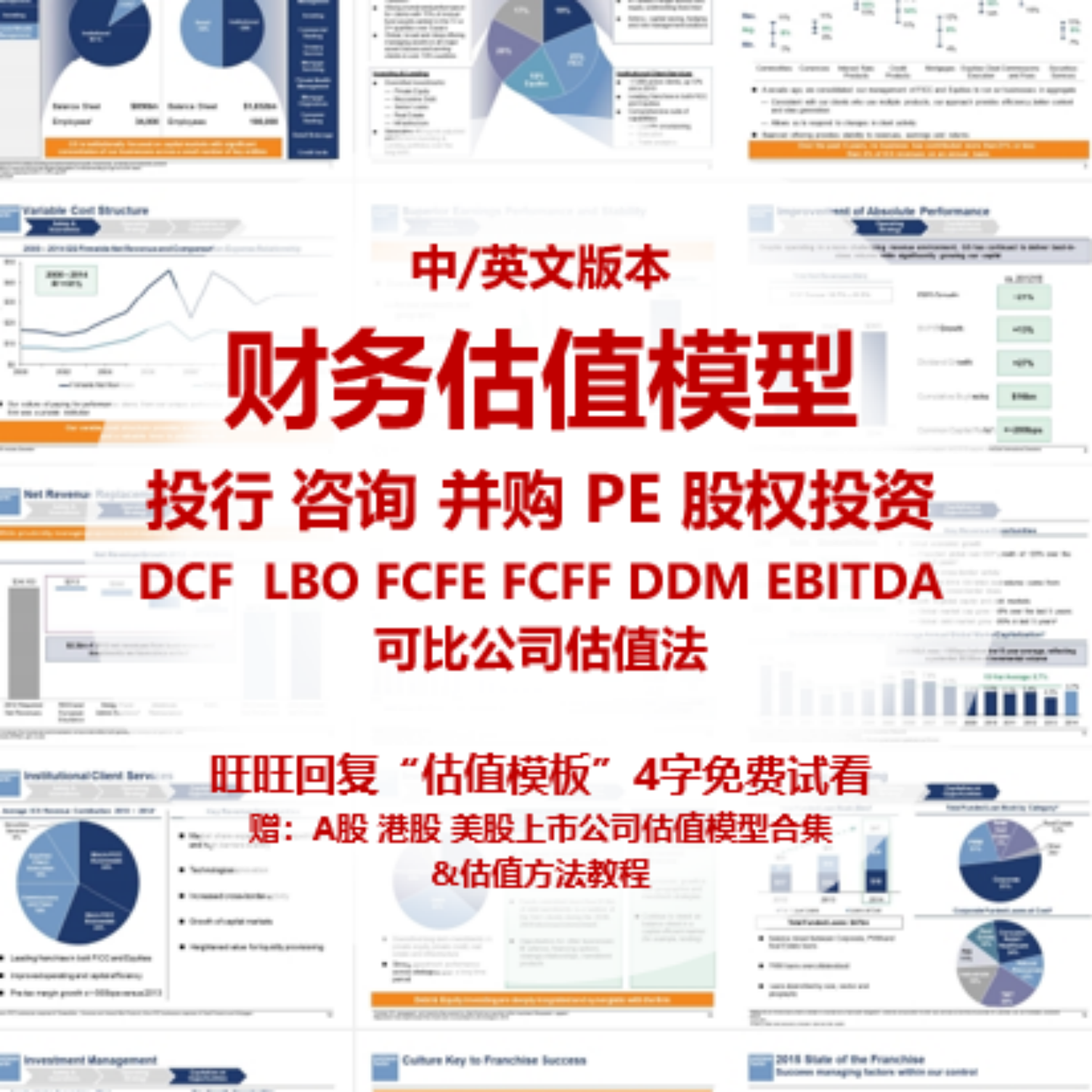FCFE股票投资DDM上市公司M&A LBO相对法DCF财务估值模型模版建模