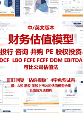 FCFE股票投资DDM上市公司M&A LBO相对法DCF财务估值模型模版建模