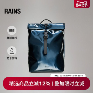 Rains防水面料卷顶双肩包电脑书包户外通勤旅行男女Rolltop/13330