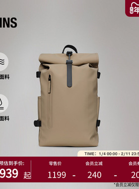 Rains 防水面料卷顶双肩包书包户外旅行男女Rolltop large/14590