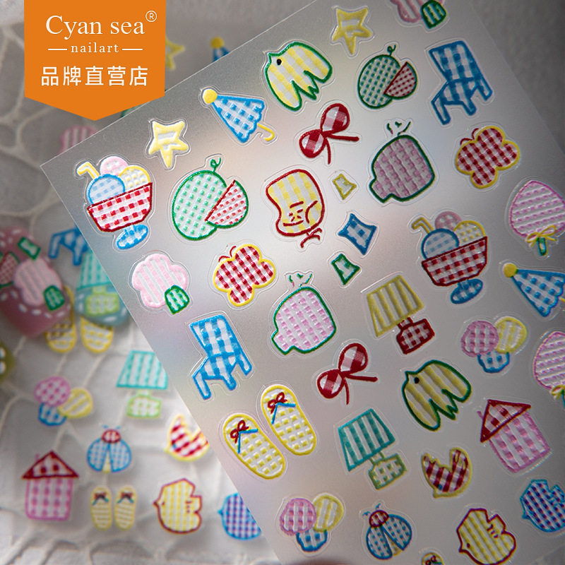 Cyansea跨境爆款可爱夏日水果浮雕diy手机壳背卡咕卡装饰贴美甲贴