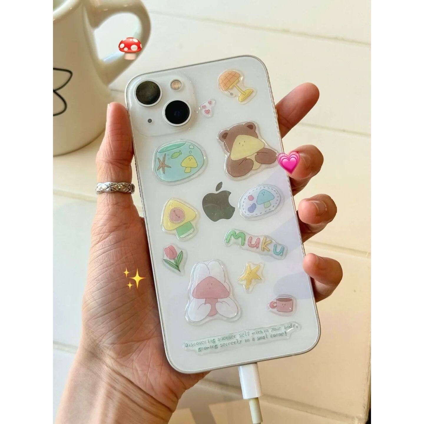 ins蘑菇小熊小兔果冻贴纸可爱立体高颜值diy笔记本平板手机壳咕卡