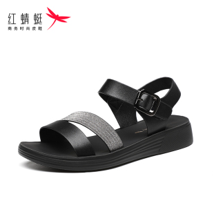 休闲舒适防滑防臭平软底外穿中年妈妈鞋 新款 女2025夏季 红蜻蜓凉鞋