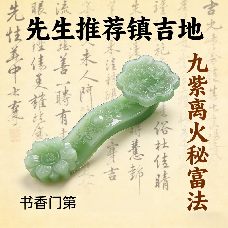 水晶玉如意九紫离火国学摆件