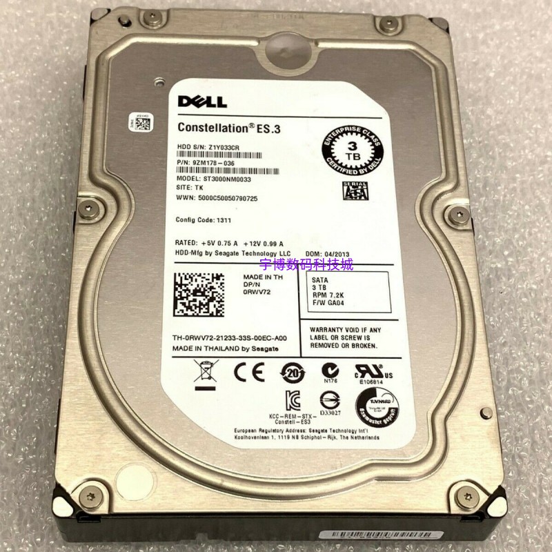 DELL 0RWV72 3T 3TB SATA 7.2K 3.5 ST3000NM0033 9ZM178-036硬盘 电脑硬件/显示器/电脑周边 机械硬盘 原图主图