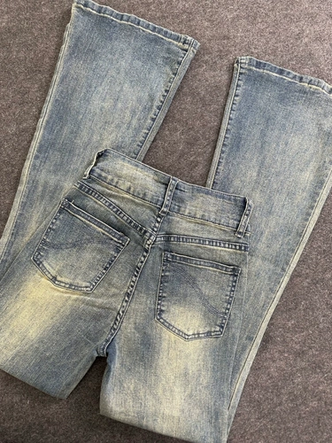 Ретро эластичный мегафон, летние джинсы, приталенные штаны, в американском стиле, высокая талия