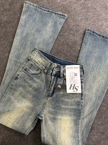 Ретро эластичный мегафон, летние джинсы, приталенные штаны, в американском стиле, высокая талия