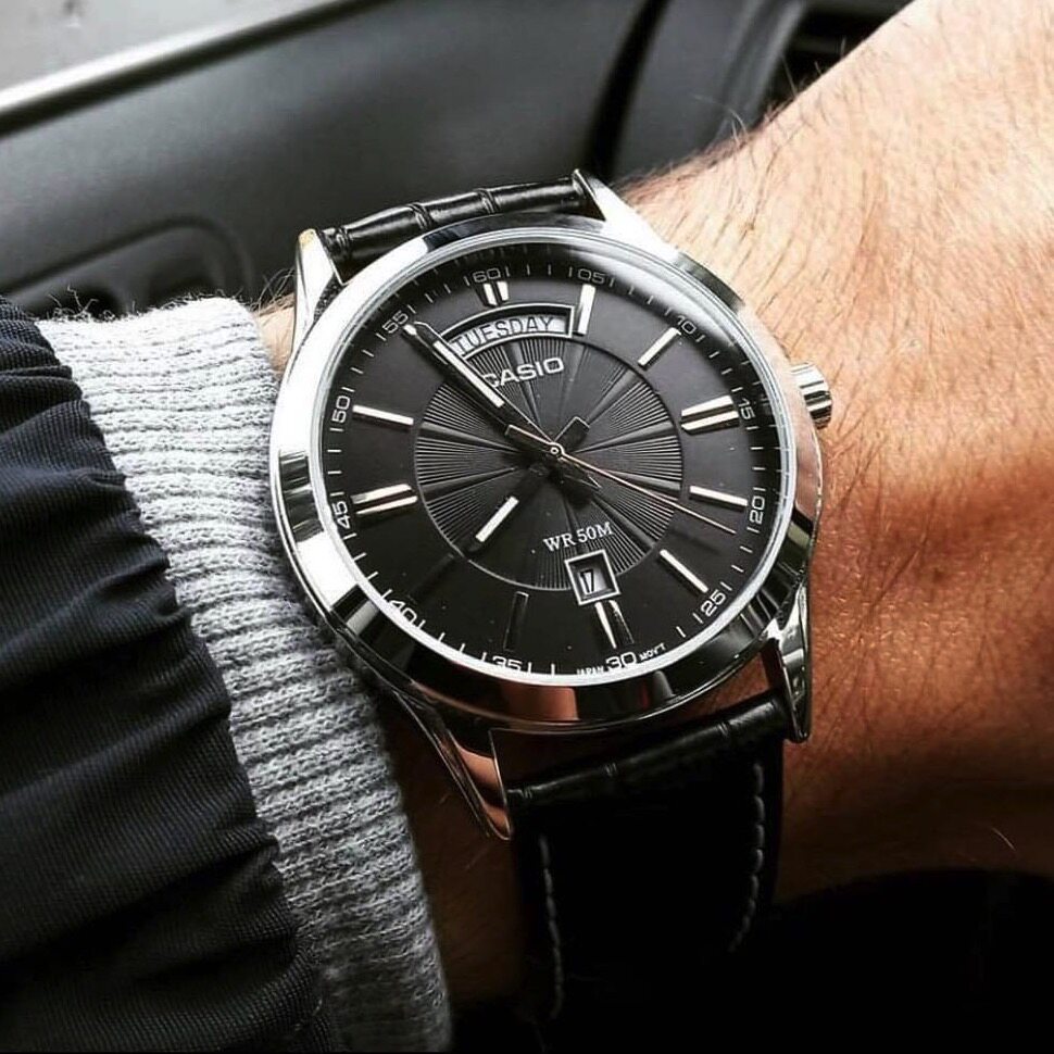 casio卡西欧 日志商务石英表 英文星期窗指针表男 mtp-1381l-1a