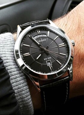 Casio卡西欧 日志商务石英表 英文星期窗指针表男 MTP-1381L-1A