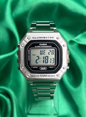 卡西欧金属复古小方块 黑武士手表男酷 50米防水学生表W-218HD-1A