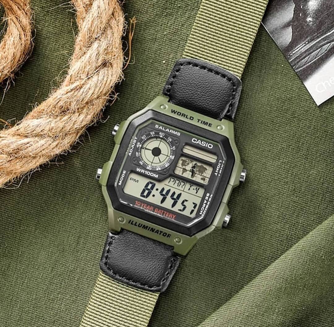 【十年电力】卡西欧复古防水小方表 帆布表带 ae1200whb-3b/1b